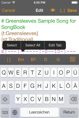 Song Edit Screen